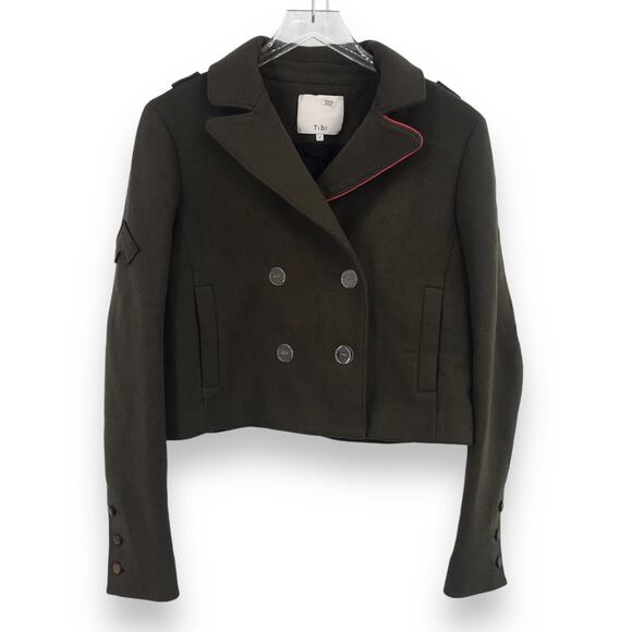 Tibi Green Admiral Cropped Peacoat 2 Collared Double Breasted Pocket Epaulets - Picture 1 of 6